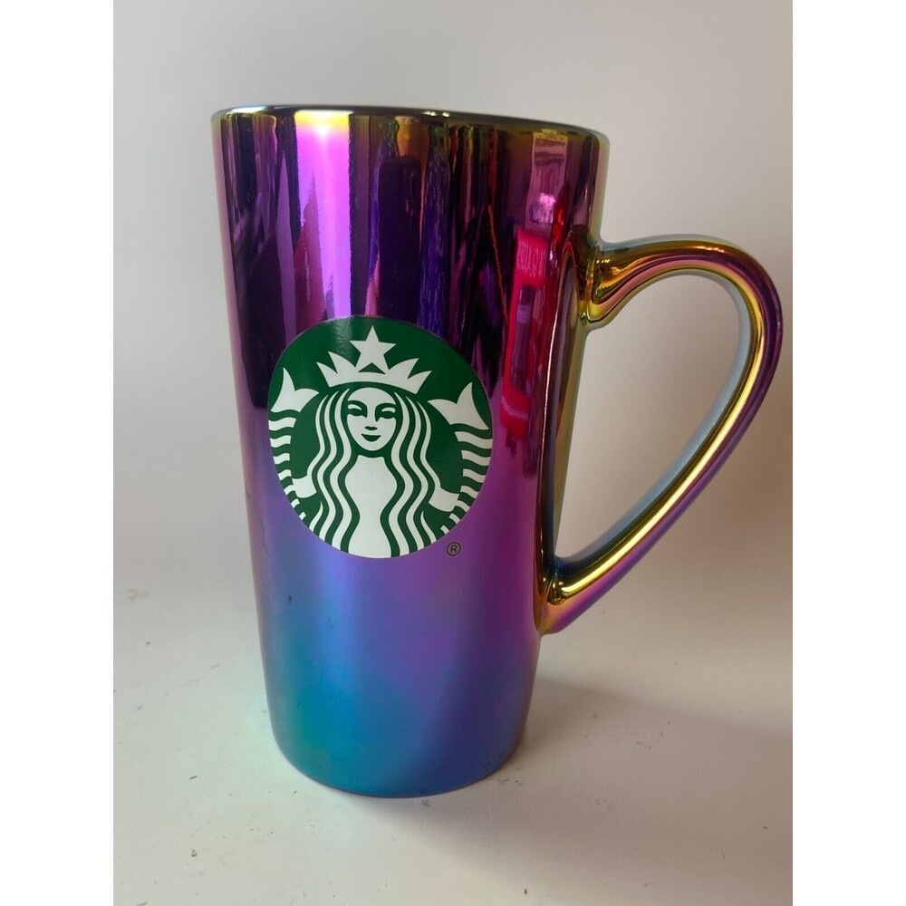 Starbucks Coffee Mug 16oz Rainbow Holographic Iridescent Oil Slick Collectible